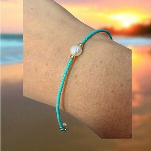 Beaded Anklet Bracelet Turquoise Pearl Gold Tone Beach Boho Jewelry Women